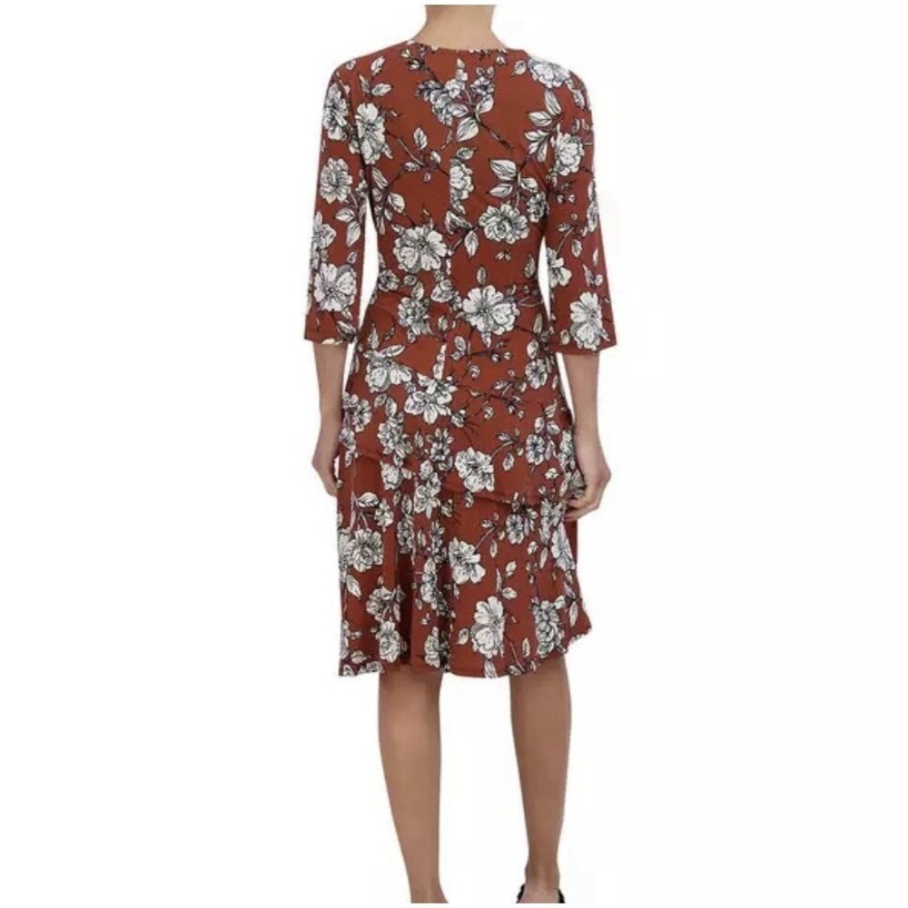 SIGNATURE By ROBBIE‎ BEE Rust White Floral Aline Dress Petite Medium NWT - Picture 5 of 7